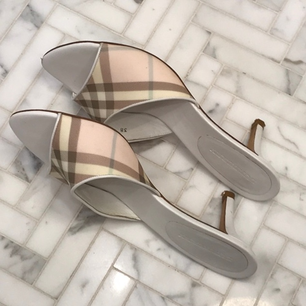 Burberry white, nova check plaid kitten, heel sandal Size 38 - Picture 7 of 12